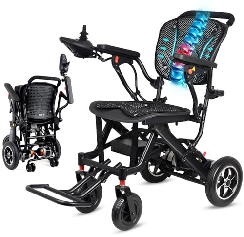 WISGING (47CM-Wide Seat) Folding Electric Wheelchair, Super Ultra Lightweight Foldable Wheelchairs (Only 18KG), Power Mobility Aid Motorized Wheel Chair for Travel
