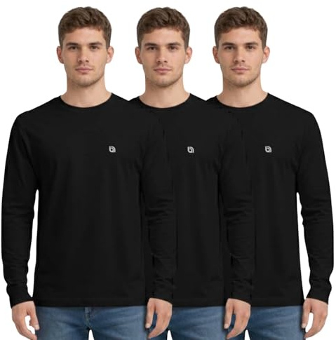 Bahob® 3 Pack Men's Long-Sleeved T-Shirt Round Neck T-Shirts Comfortable Crewneck Neck Tops for Men Soft Cotton S-3XL (MFTS-160-C, Medium)