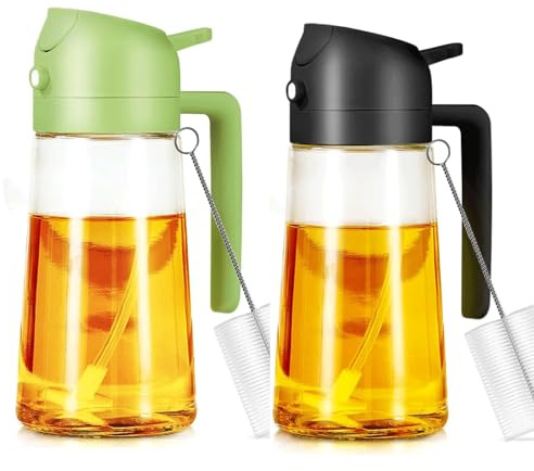 JWSYBD Oil Spray Bottle, 470ml/ 16oz Olive Oil Spray Bottle,Cooking Oil Spray Glass for Used for Air Fryer, 2 in 1 Oil Spray and for Grilling Cooking Salad Barbecue (Green + black)