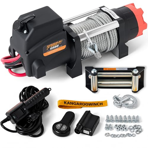 KANGAROO WINCH Elektrische Seilwinde 24V - 6000 LBS / 2722 kg Zugkraft | Ideal für ATV, Quad und Offroad Einsätze - Robuste Konstruktion - Inklusive Stahlseil und Funkfernbedienung (K6000)