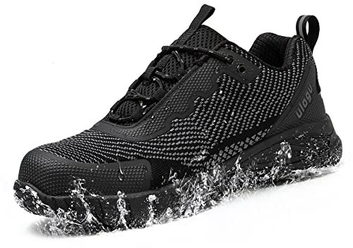 Waterproof Safety Shoes Men Lightweight Steel Toe Cap Trainers Women Non Slip Safety Trainers-Black-10 UK