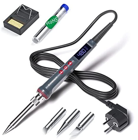 Lötkolben Set 200W 220V, Lötkolben mit LED Anzeige, 6 in 1 Lötset mit Temperatur einstellbar 180-480°C, 3 Lötspitzen, Lötkolbenständer, Lötzinn, Lötkolben für das Löten von großen Elektronikbauteilen