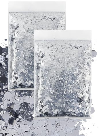 GIUSOBG 100g Glitzer zum Basteln Silber Chunky Glitzer Feine Glitzer Pulver | Schillernde Glitzerflocken, Kosmetik Make up Glitter für Gesicht Körper, Augen, Party, Nail Art, Craft Glitter für Harzepoxid