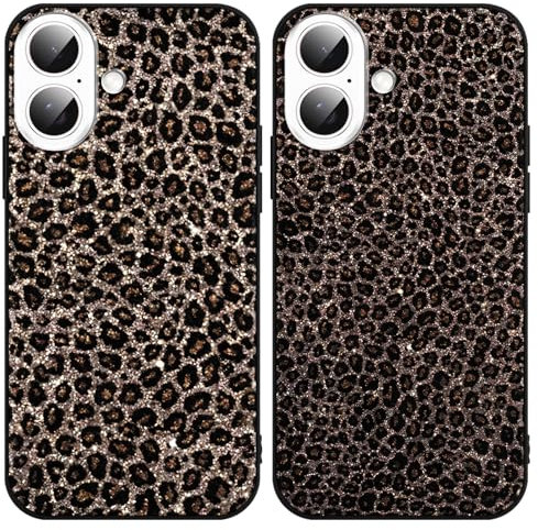 Foonary 2 Pack Black Leopard Print Phone Case for iPhone 16 6.1, with Cheetah Design Aesthetics Pattern Soft Silicone Cases,Shockproof Bumper Protector Girls Women Cover, for iPhone 16
