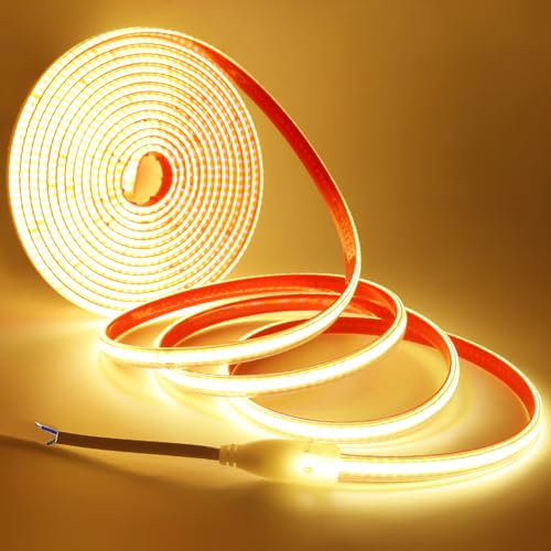 XUNATA Ruban LED COB Autocollant, Découpe Tous les 10cm, 220V 288 LEDS/M Super Lumineux Bandeau flexible Ruban LED Light Strip (Blanc chaud, 3M)