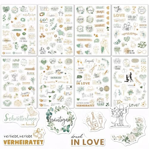 FloraVigo 8-teilige Hochzeitsgästebuchaufkleber, 21x15 cm, 230 Muster, geeignet für Gästebücher, Karten, Fotoalben, Geburtstagskarten, Hochzeiten, Partydekorationen für Erwachsene und Kinder