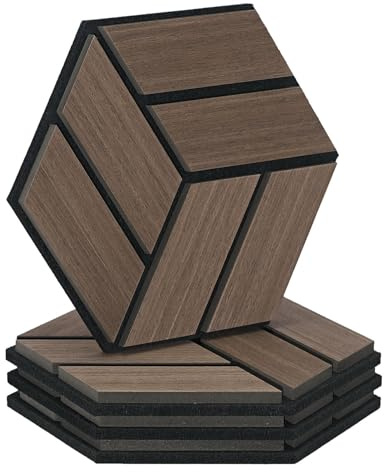 Homestyle4u 4 Stück Hexagon Akustikplatten 30x26x2 cm Braun Schallschutz Wandpaneele Akustische Behandlung Wanddekoration