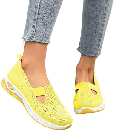 RuFengz balariner schuhe damen, Orthopädische Schuhe Damen Sommer Weite H Walkingschuhe Gesundheitsschuhe Leicht Hallux Valgus Atmungsaktive Sommerschuhe Sneaker Bequeme Outdoor Turnschuhe Gelb 38