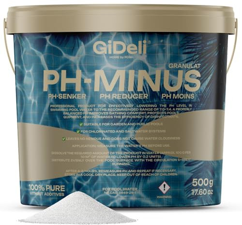 pH Minus Granulat 500g im Eimer Senkt den pH-Wert in Pool, Whirlpool Wasserpflegemittel für kristallklares Wasser Ideal für alle Poolarten einfache Dosierung 0,5kg