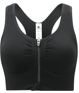 SPORME RUNNING Damen Sport-BH mittlerer Halt Vorderverschluss mit Ringerrücken herausnehmbaren Polstern und Doppelhaken für Yoga Lauf Joggen Reiten und Fitness(Schwarz)
