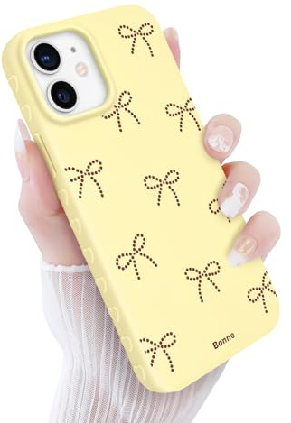 Newseego Case for iPhone 12/12 Pro, Cute Polka Dot Bow Design with Love Heart Side Trim for Girls Women Soft Slim TPU Shockproof Cover with Raised Edges Protection for iPhone 12 / iPhone 12 Pro-Yellow