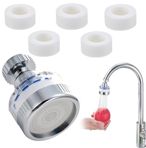Wasserfilter Wasserhahn, Drehbar Wasserhahnfilter mit 5 PCS PP-Baumwolle Filterelement und Universaladapter für Spüle, Küche, Badezimmer