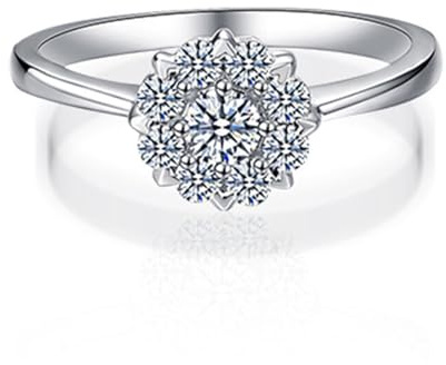 KnBoB Ehering Damen Weiß Gold 14 Karat 585 Blumen Rund Labor Diamant Ring Schmuck Trauringe Größe 56 (17.8)