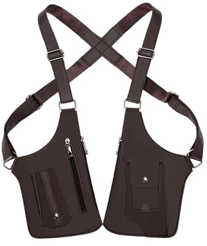 Vest Bag | PU Leather Anti Theft Harness | Multiple Pockets Adjustable Wallet Wearable Shoulder Pouch for Dad Boyfriend Travel Going Out Urban Casual Wear Cell Phone Car Key Passport