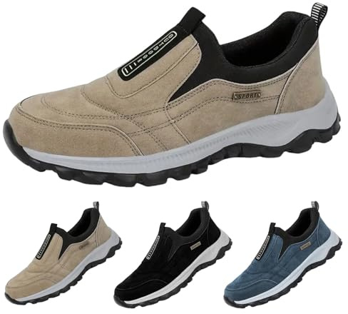 TDEOK Chaussures d'extérieur pour homme - Chaussures d'hiver sans lacets - Chaussures de randonnée à enfiler - Légères - Larges - Antidérapantes - Chaussures de marche - Chaussures de course sur route