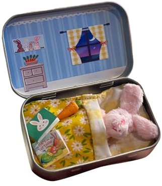 Mini Bunny Little Pocket Easter Stuffer Easter Gifts Osterhase Plüschtier, Kleine Geschenke, Sammlerstück, Hasen Kuscheltiere Set in Metallbox Mini Plüschspielzeug für Kinder Ostergeschenk