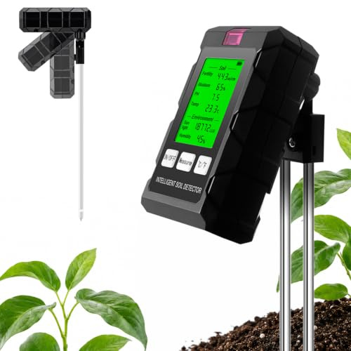TOWODE 6-in-1 Digital Bodentester, misst pH, Feuchtigkeit, Fruchtbarkeit, Temperatur, Licht & Luftfeuchtigkeit, Doppel-Metall-Sonde Bodenmessgerät für Zimmerpflanzen, Garten, Gemüsegarten, Bauernhof