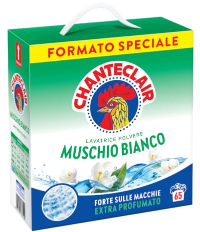 Chanteclair - Detersivo Lavatrice Polvere Muschio Bianco 2925g, 65 Lavaggi | forte sulle macchie, extra profumato, fragranza muschio bianco, formato speciale, ideale per il bucato in lavatrice