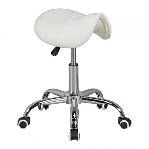 Wohnling AMSTYLE Menton - Sattel-Hocker in Weiß, Arbeitshocker mit Kunstleder-Bezug, Sitzhocker ist höhenverstellbar, Kosmetikhocker & Praxishocker mit Sattelsitz, Friseurhocker