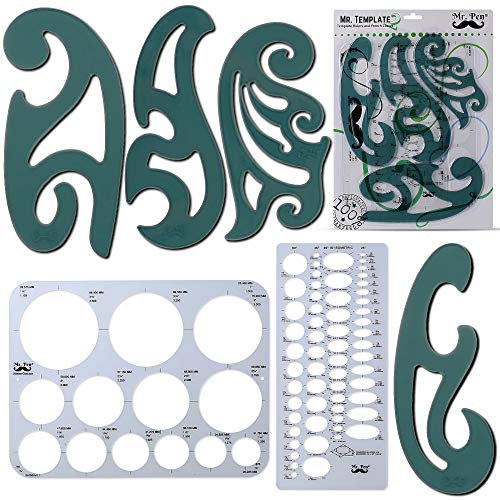 Mr. Pen French Curve, Large Circle & Ellipse Templates (6 Pc), Curve Ruler, Drawing Tools, Architectural Templates