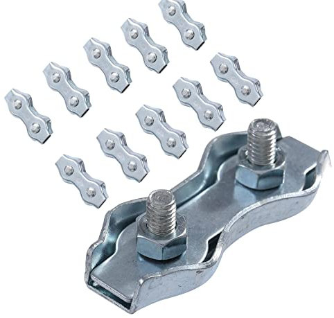 KATSU Morsetto Duplex 10 Pezzi 6mm Morsetto Cavo a Fune Acciaio Clip 2 Bulloni Duplex Morsetto per Cavo Poli Giunto per Recinzione Elettrica 667271