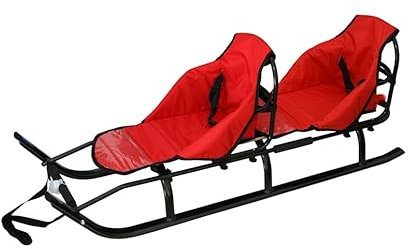 2in1 Kinder Duo Schlitten aus Aluminium mit Rückenlehne, Matrazen, LED für Kinder und Erwachsene 2 Personen Tragfähigkeit bis 100kg (Graphite/Red)