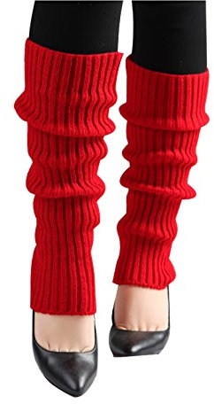 sourcing map Women's Knitted Toeless Solid Warm Stretchy Knee High Ribbed Leg Warmers Red Fit Calf Girth:10-15