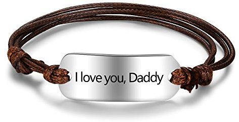 GaoSh Bracelet Gravé Personnalisé Cordon Extensible Réglable Cordon En Acier Inoxydable Bracelet Tressé Corde Rouge Bracelet Cadeau pour Anniversaire Femmes Hommes Couple Argent (1pc)
