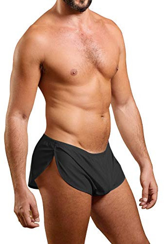 Men Extreme Mesh Shorts with Large Split Sides Underwear Boxers Briefs Black M