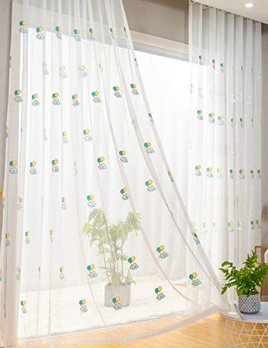 Lactraum Gardine Kinderzimmer Babyzimmer Transparent Weiß Bestickt Wolke Luftballon Voile Mit Ösen 200 x 245 cm