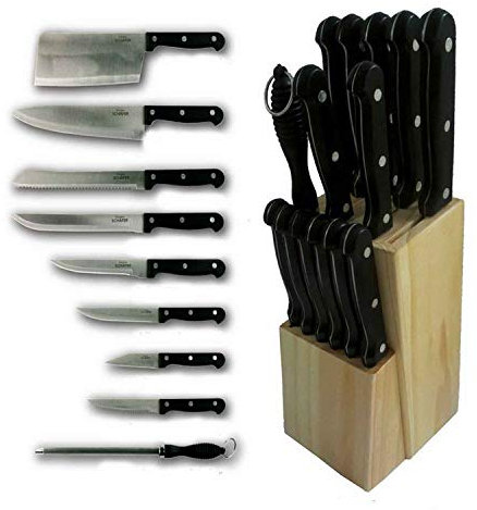 Michelino 15 teiliges Messer-Set inkl. Holzmesserblock Kochmesser Brotmesser