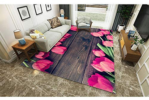 YQZS Children'S Rug Cream Rugs Room Floor Mat Suitable For Underfloor Heating Pink Flowers Wooden Door,200X300Cm(79X118Inch)
