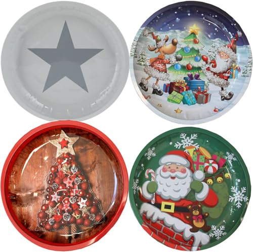Sternfabrik 4er SET Gebäck & Deko Teller 26cm Ø Höhe: 3cm Metall Weihnachten Dekoration Plätzchen Gebäckteller