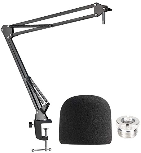 Blue Yeti Mic Boom Arm with Foam Windscreen, Suspension Boom Scissor Arm Stand with Pop Filter Cover for Blue Yeti Pro Microphone by SUNMON