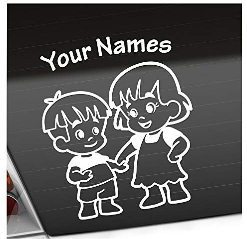 Kiwistar - Babyaufkleber - Weiß - Geschwister Junge Mädchen Sticker - mit Wunschtext individuell personalisiert 20cm - für Auto, Motorrad, Tuning - Baby on Board Aufkleber selbst gestalten