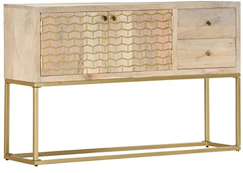 vidaXL Mangoholz Massiv Sideboard mit 2 Türen 2 Schubladen Kommode Anrichte Schrank Beistellschrank Mehrzweckschrank Golden 120x30x75cm