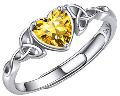 ChicSilver Damen Gebursstein Ring mit Herz Zirkonia Ringe Silber 925 Fingerring Frauen Keltischer Knot Silber Ring mit Herz Topas Ring Stein Verlobungsring Engagement Modeschmuck für Jahrestag