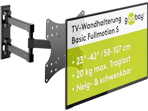 Goobay 49715 TV Wandhalterung 58 cm (23) - 107 cm (42) / Fernseherhalterung Basic FULLMOTION bis 20 kg / Wandhalter TV Neigbar & Schwenkbar / VESA Norm 200x200 / Schwarz