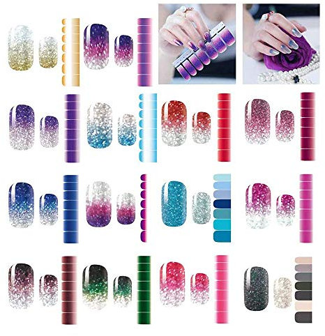 14 Sheets 98 Pieces Nail Stickers Glitter Gradient Color Shine Full Wraps Polish Stickers Nail Art Adhesive Decals