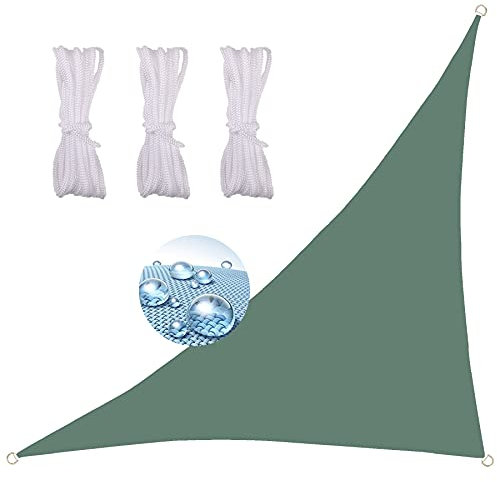 Zqxfz Voile D'Ombrage Triangle 4X4X5.7M, Restaurant,Terrasse, Balcon, rspirant éTanche, Auvent Balcon Voile D'Ombrage Protection Contre Le Vent -Vert foncé