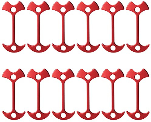 Zeltheringe, Anker-/Decknägel, Aluminium, Spannseil, für Camping, Wandern, Outdoor, Vorzelt, Anker, Haken, 7,6 cm, Fischgräten-Seilspanner-Set für Galerie, Straße oder Holzdeck, Rot, 12 Stück