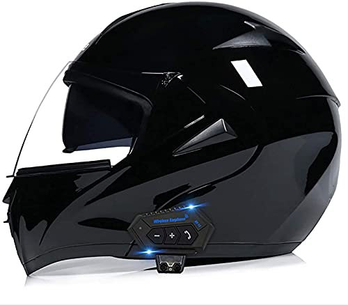 Bluetooth Integrated Modular Flip Up Dual Visors Motorcycle Helmet ECE Approved Full Face Motorbike Crash Helmet Built-in Dual Speaker Microphone Headset for Men and Women A,S