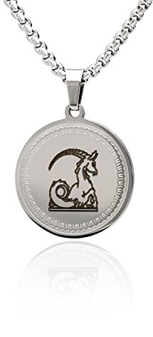 LaraZeidler Berlin Sternzeichen Kette individuelle Namen Datum Gravur auf der Rückseite für Damen und Herren Edelstahl mit Tierkreis Sternbild Zodiac Anhänger Steinbock