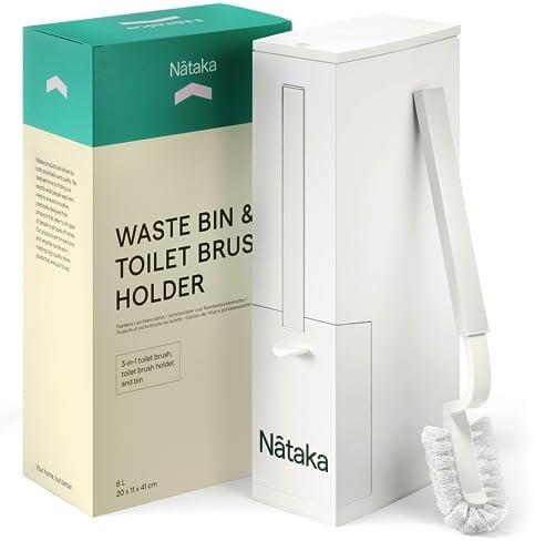 6L Bathroom Bin and Toilet Brush Set, Minimalist 3in1 Bathroom Accessories Set Up with Silicone Toilet Brush with Toilet Brush Holder, Compact & Space Saving Bathroom Accessories Set