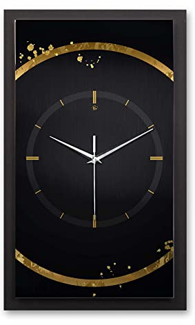 Kreative Feder 3D Designer-Wanduhr Golden Ring in modernem Metallic-Look 50x30cm rechteckig analog lautlos ohne Ticken (Golden Ring, leises Quarzuhrwerk)