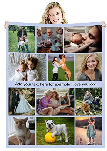 Zmkar Personalisierte Foto Decke Kuscheldecke FotoDecke Mit Eigenen Foto Text Benutzerdefinierte Geburtstag Hochzeit Geschenk Für Erwachsene Baby Haustier Familie Freunde (130x200cm, 12 Fotos)