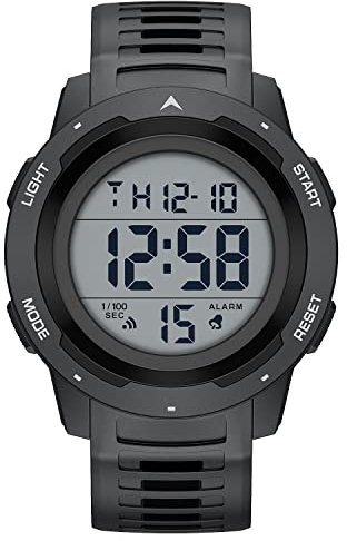 GOLDEN HOUR Uhren Herren Wasserdicht Digital mit Breitem Bildschirm Leicht Ablesbares Display, Militär-Stil, mit Gummi-Armband - Schwarz