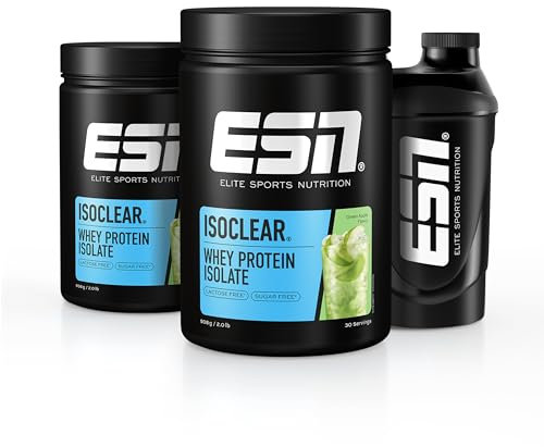 ESN ISOCLEAR Whey Isolate Protein Powder, Green Apple, 2 x 908 g with Free Shaker, 4 lbs, 60 Servings Clear Whey - Lactose Free - Made in Germany, Laboratory Tested