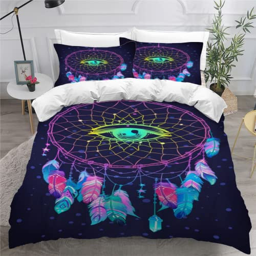 MaishaRui Lila Traumfänger Bettwäsche 135x200cm Mandala Mystische Augen Kinder Jugendliche Bettwäsche Kuschel flauschig Bettbezug Microfaser Betten Set Mit Reißverschluss, 2 Kissenbezüge 80x80cm