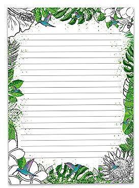 Briefpapier Schreibblock liniert zum Ausmalen für Mädchen Kinder Schule Tropen Blumen (1 Block A4 mit 25 Blättern)